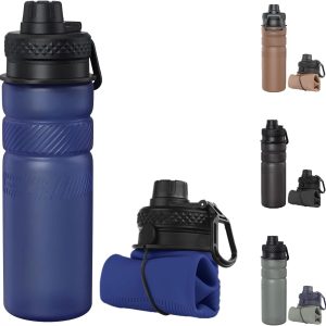 Collapsible Water Bottle 24oz, Foldable Travel Water Bottles, BPA-Free Leak-Proof Silicone Water Bottle for Cycling, Gym, Hiking, Outdoors (Dark Blue)