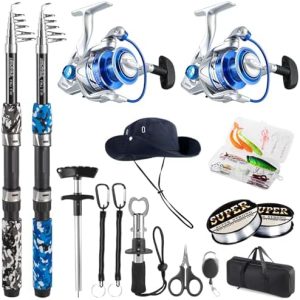 Fishing Pole Combo, 6.9ft Telescopic Rods Set, Collapsible Fishing Rods 2PCS Spinning Reel Set with Carrier Bag Freshwater Fishing Rod and Reel Combos Kits
